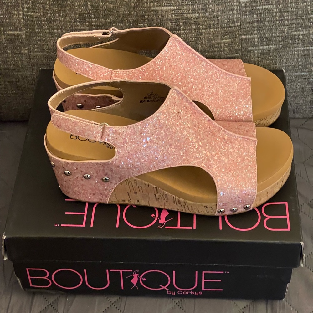 Corky’s Pink Glitter Carley Women's Shoes, Size 8 - Picture 2 of 4